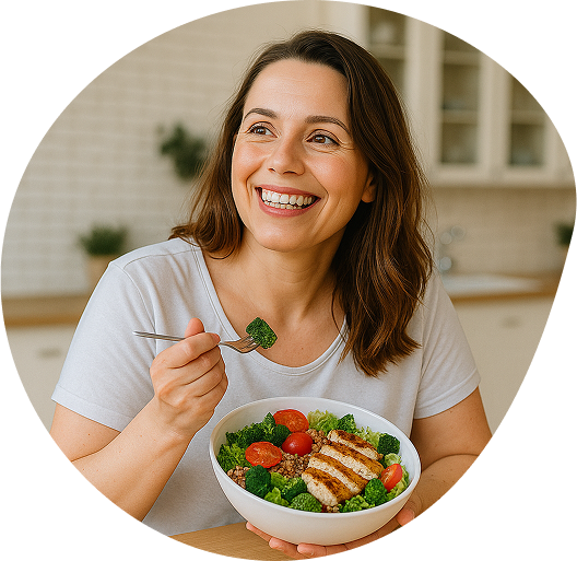 Woman enjoying healthy food - personalized nutrition